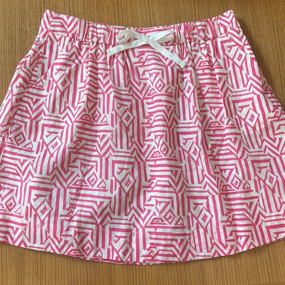 J.Crew Drawstring Pink & White Print Skirt, Linen/Cotton Blend, Pockets, Size 10
